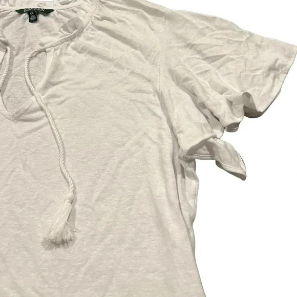 Lauren Ralph Lauren White Jersey Tie Neck Flutter Sleeve Top L - Picture 2 of 4